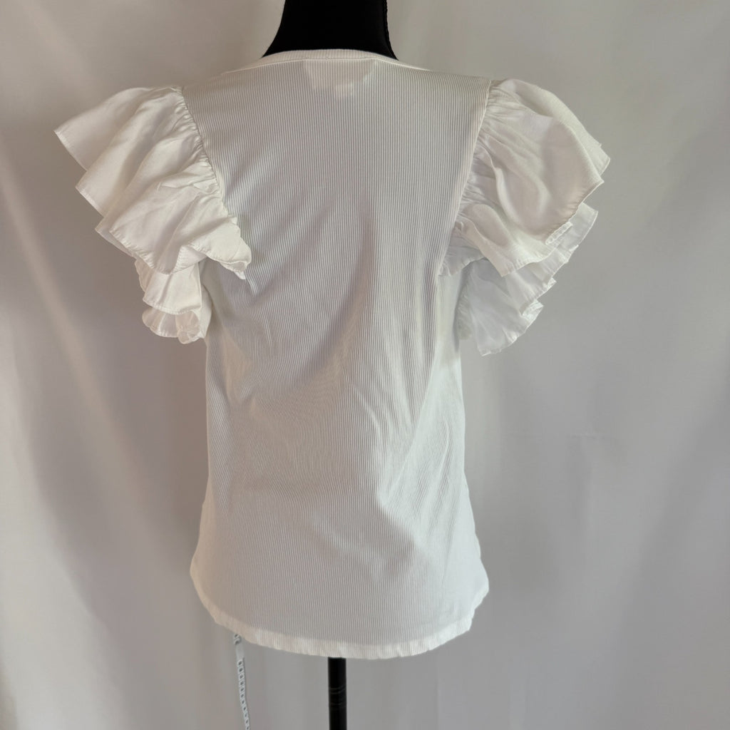 Tuckernuck White Flutter Sleeve Tee Size L