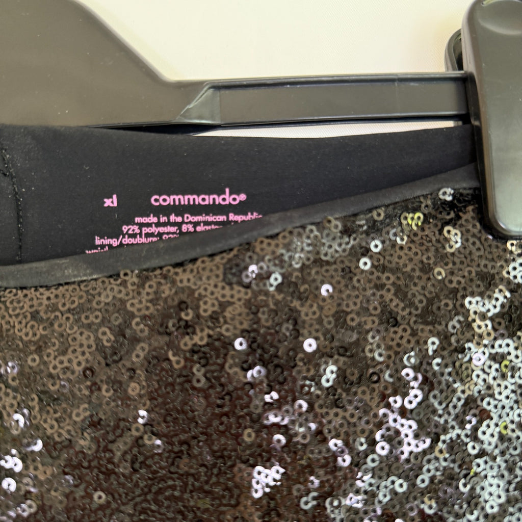 Black Stretch Knit Sequinned Skinny Leg Pants by Comando Size XL