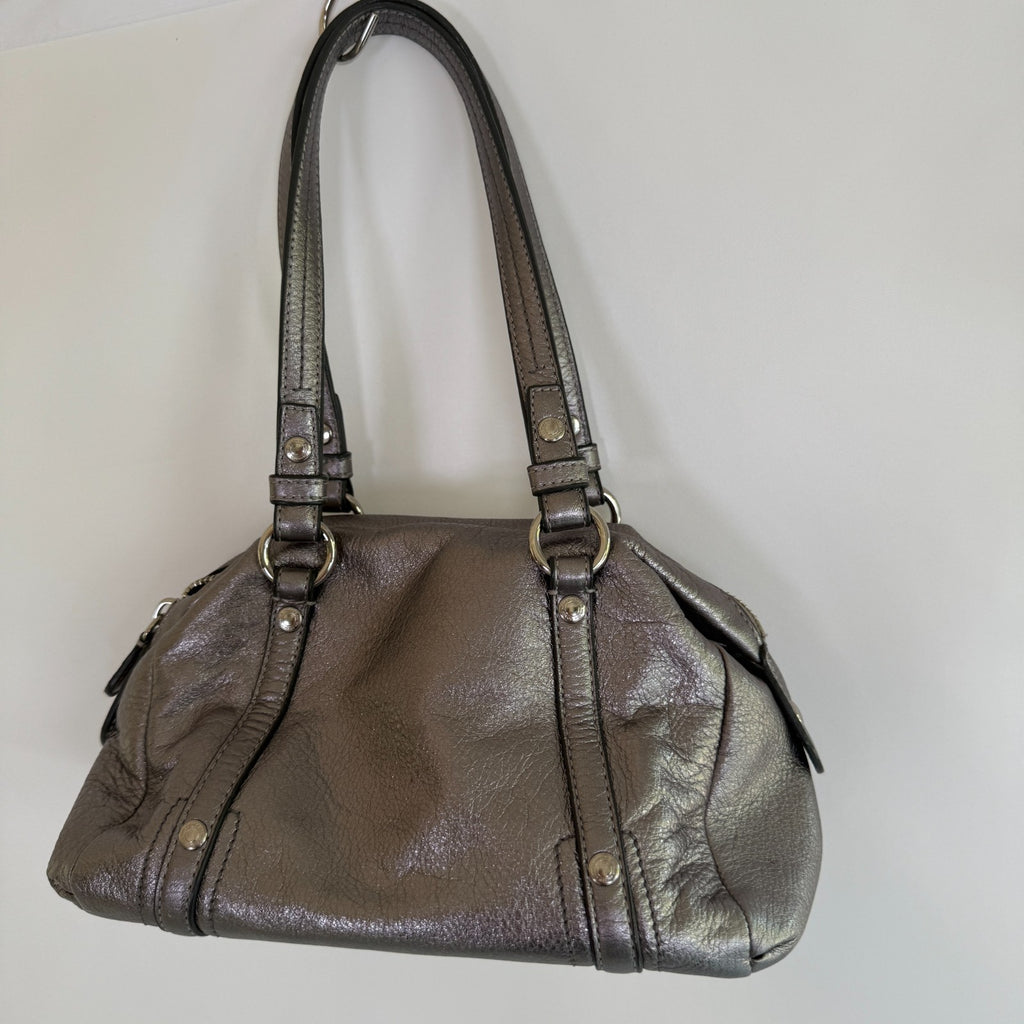 Coach Gunmetal Grey Metallic Pebble Leather Small Shoulder Bag