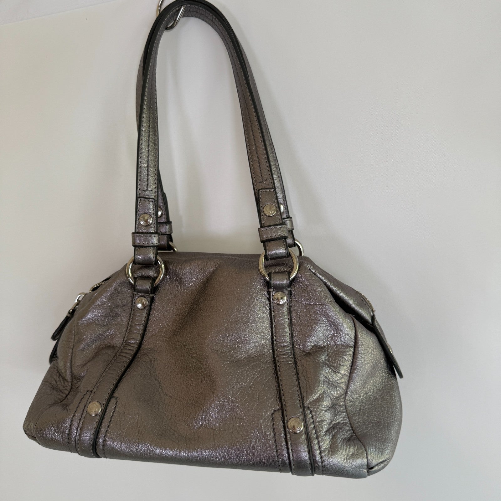 Coach Gunmetal Grey Metallic Pebble Leather Small Shoulder Bag