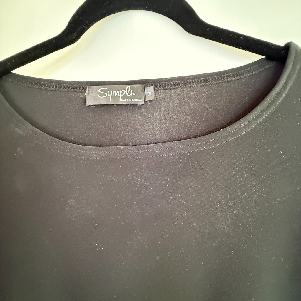 Sympli Black Stretch Jersey Classic Round Neck 3/4 Sleeve Split Hem Tunic Top 14