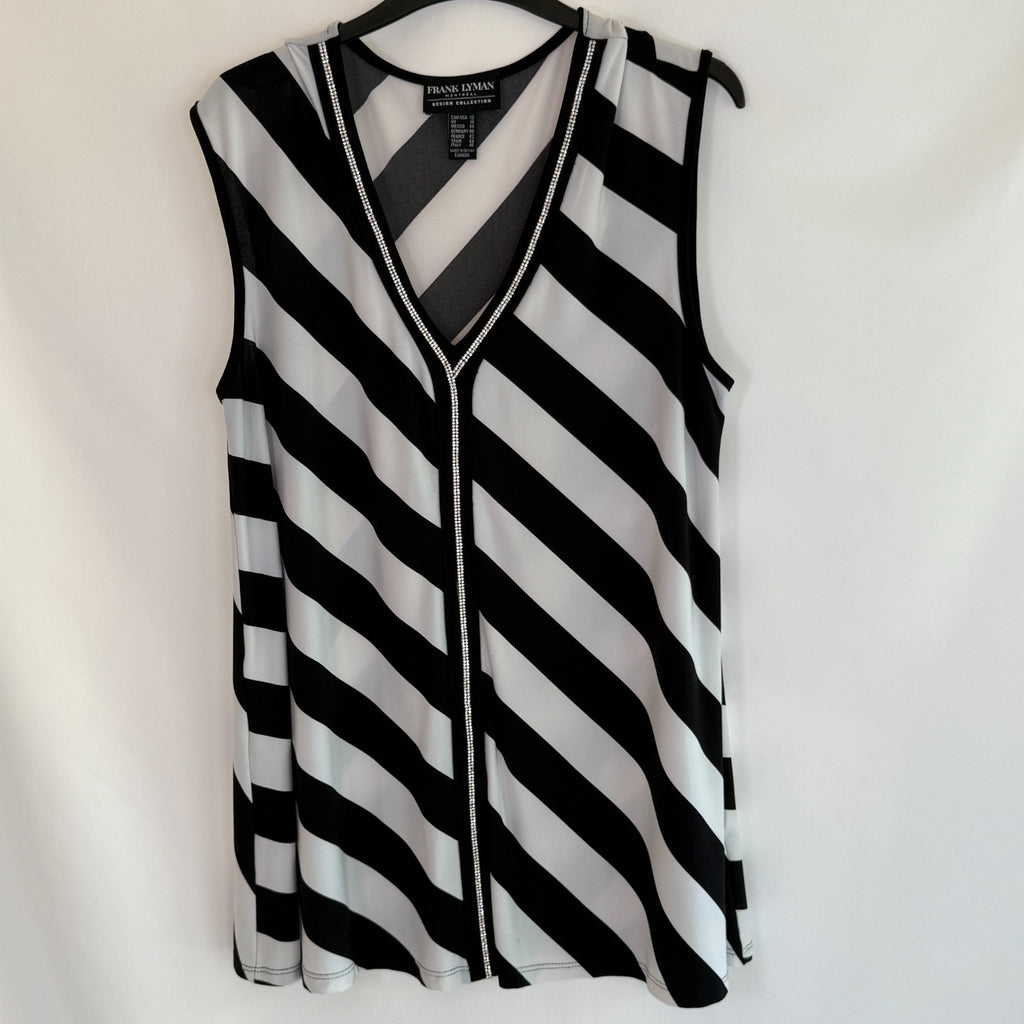 Frank Lyman Sleeveless tunic in black & white stripes with glitter Size 12