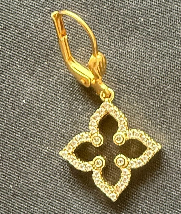 Catherine Popesco Cloverleaf gold with crystal earrings
