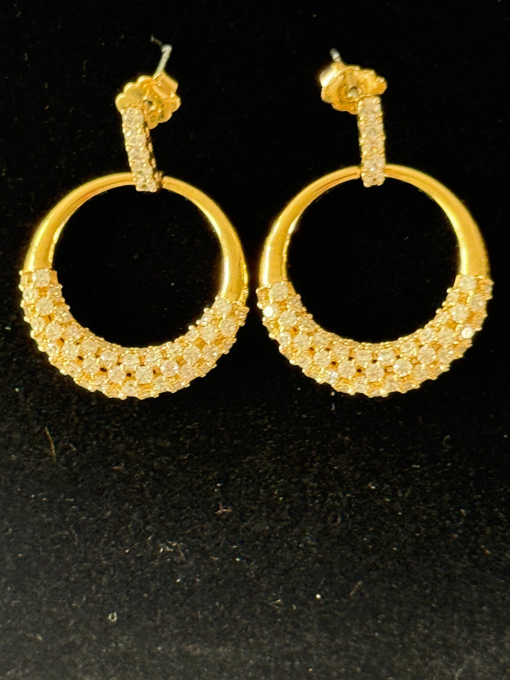 Gold and Crystal Open Circle Drop Earrings