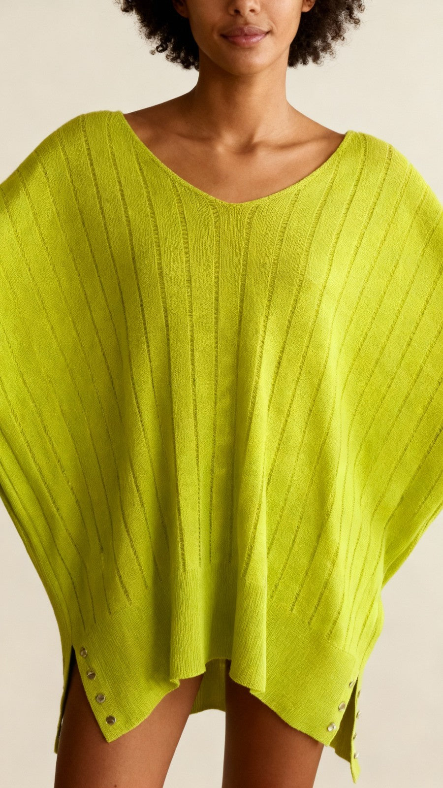 Joseph Ribkoff Lime Green Knit Sweater with Side Slits Size L