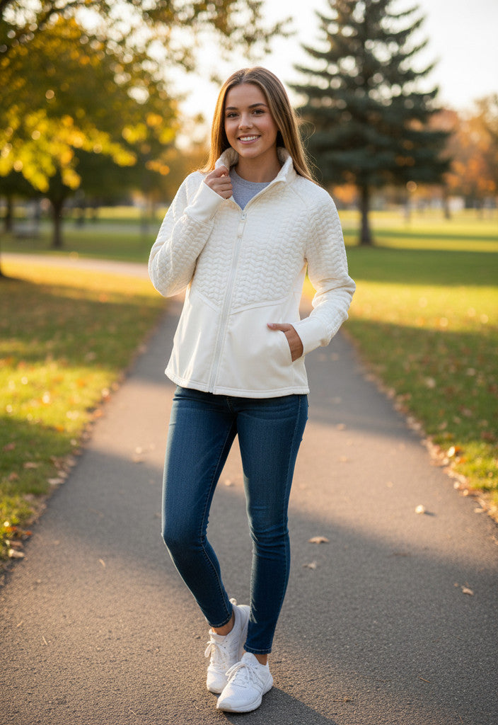 Women's Avia Off White Quilted Half Zip Size L