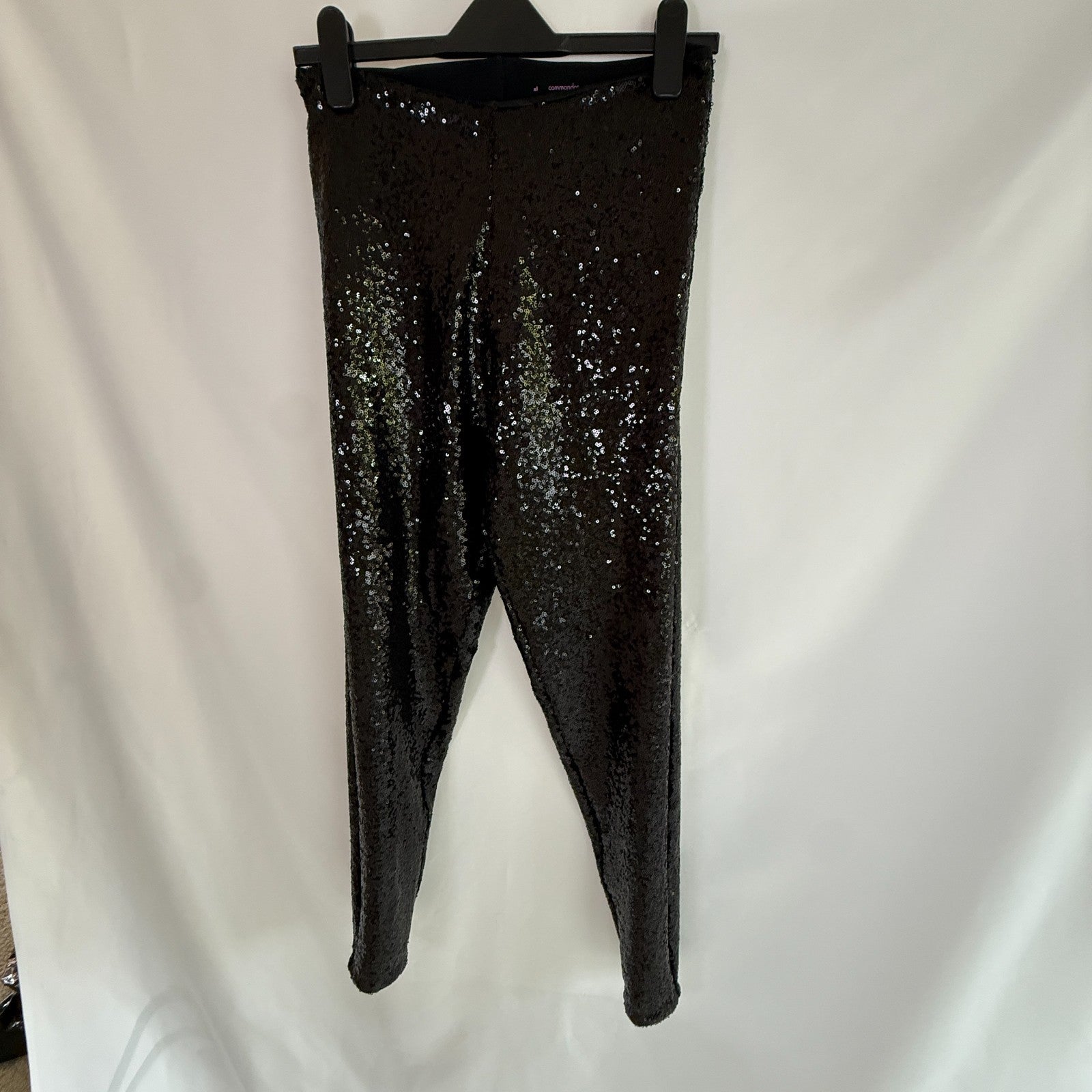 Black Stretch Knit Sequinned Skinny Leg Pants by Comando Size XL