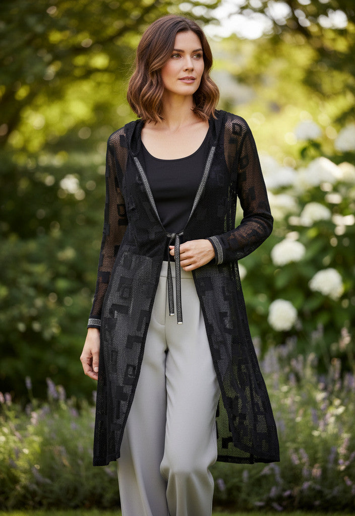 Frank Lyman Sheer Knit Wrap Black with silver embellishment Size 14