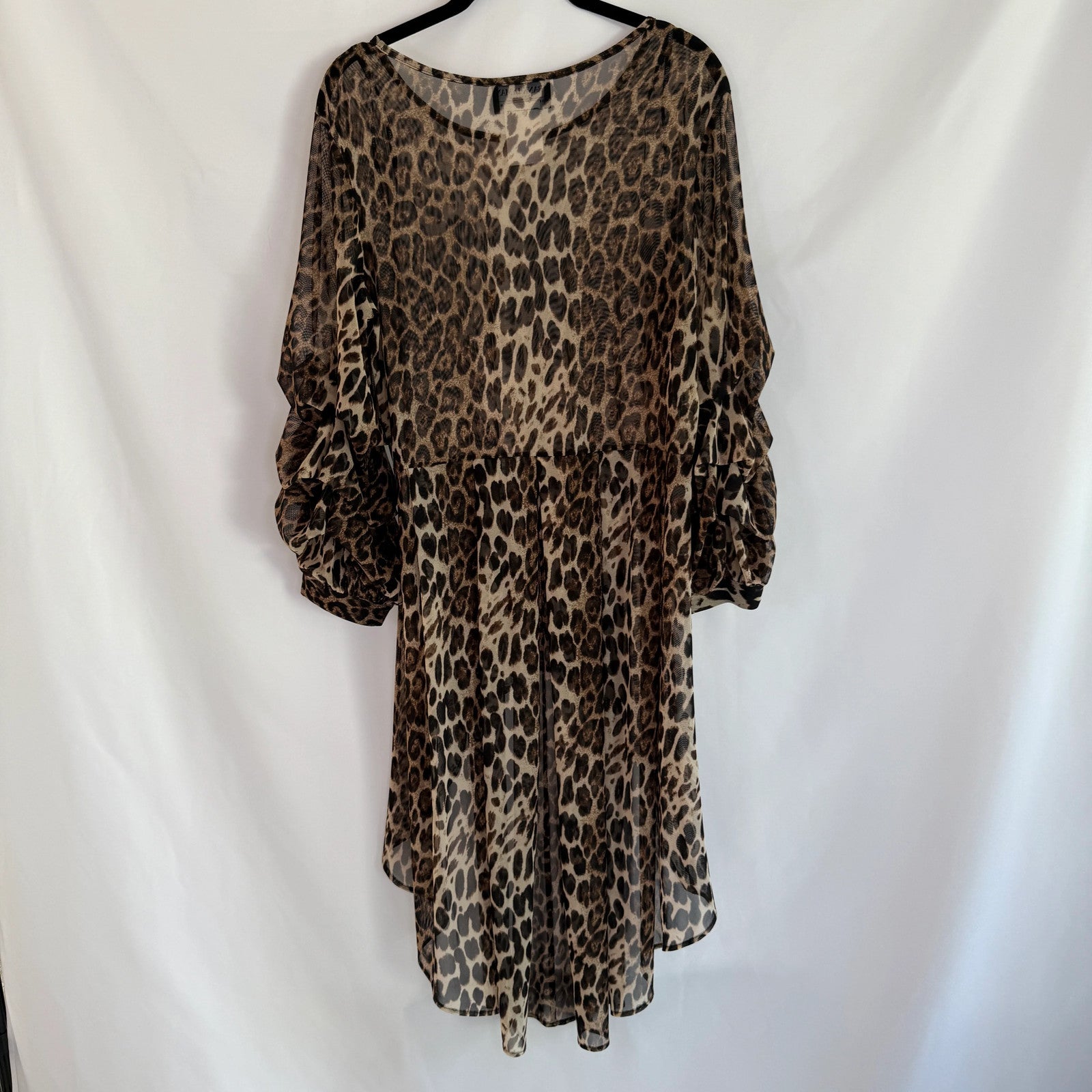 Frank Lyman Animal Print Long Draped Chiffon Tunic Size 12