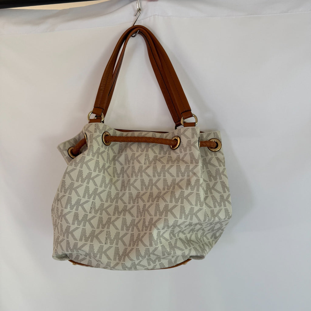 Michael Kors Leather Handbag W Tassel Beige and Auburn