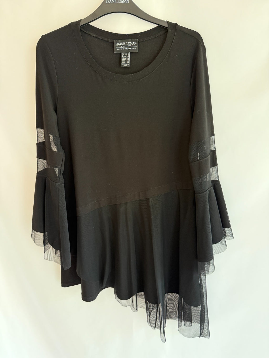 Frank Lyman Black Tunic with sheer overlay hemline Size 10