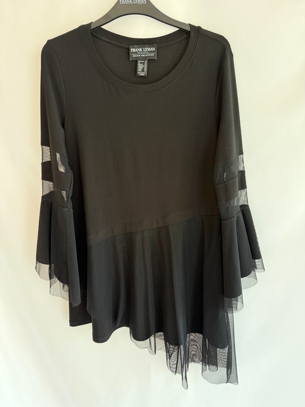 Frank Lyman Black Tunic with sheer overlay hemline Size 10