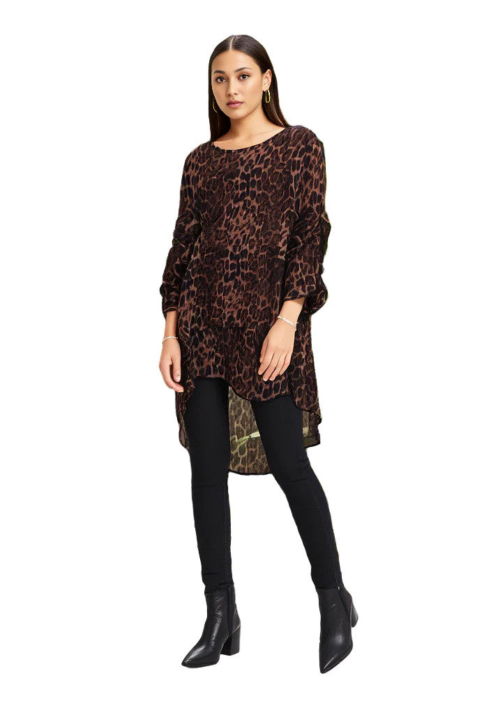 Frank Lyman Animal Print Long Draped Chiffon Tunic Size 12