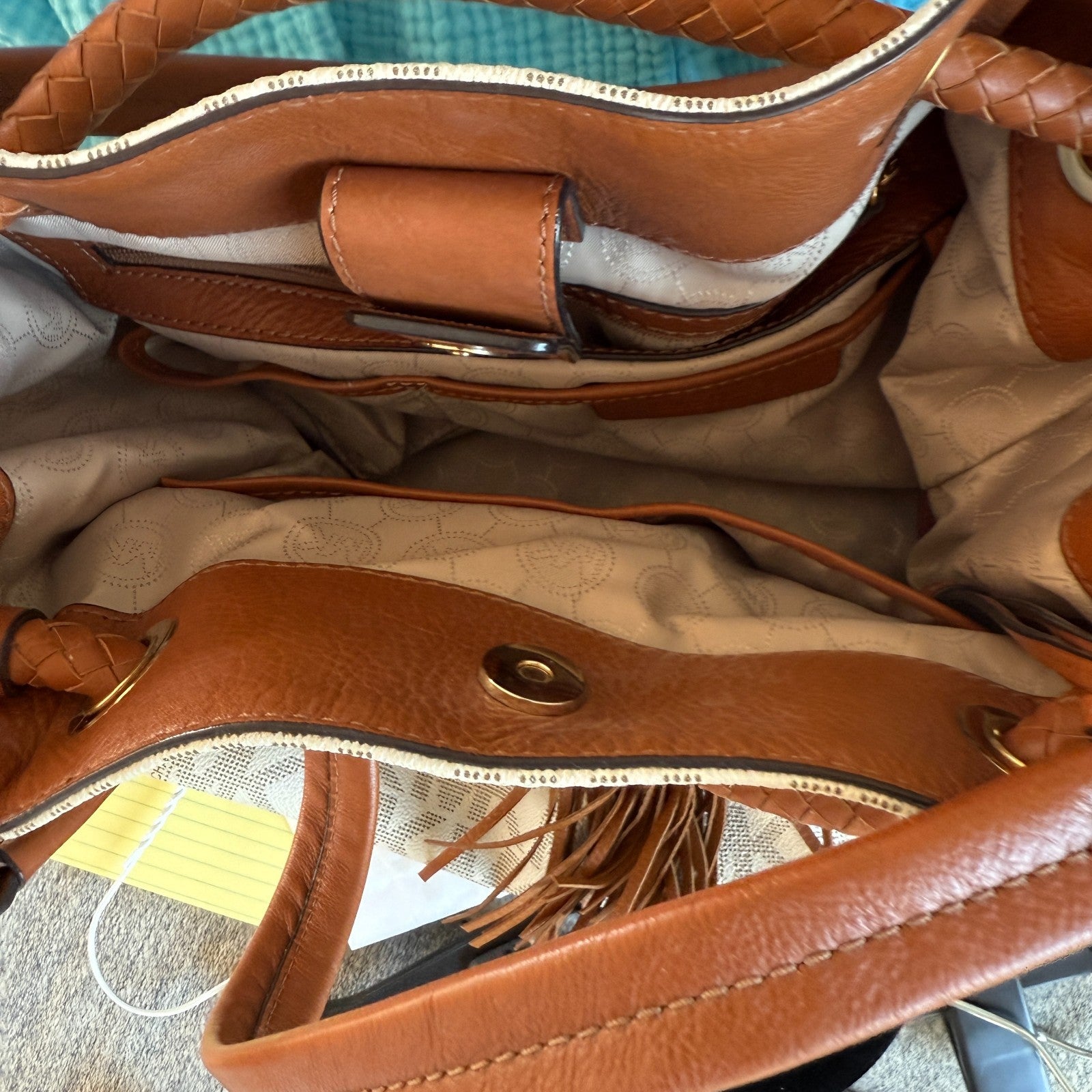 Michael Kors Leather Handbag W Tassel Beige and Auburn