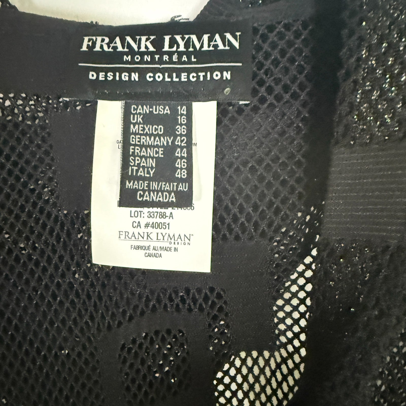 Frank Lyman Sheer Knit Wrap Black with silver embellishment Size 14