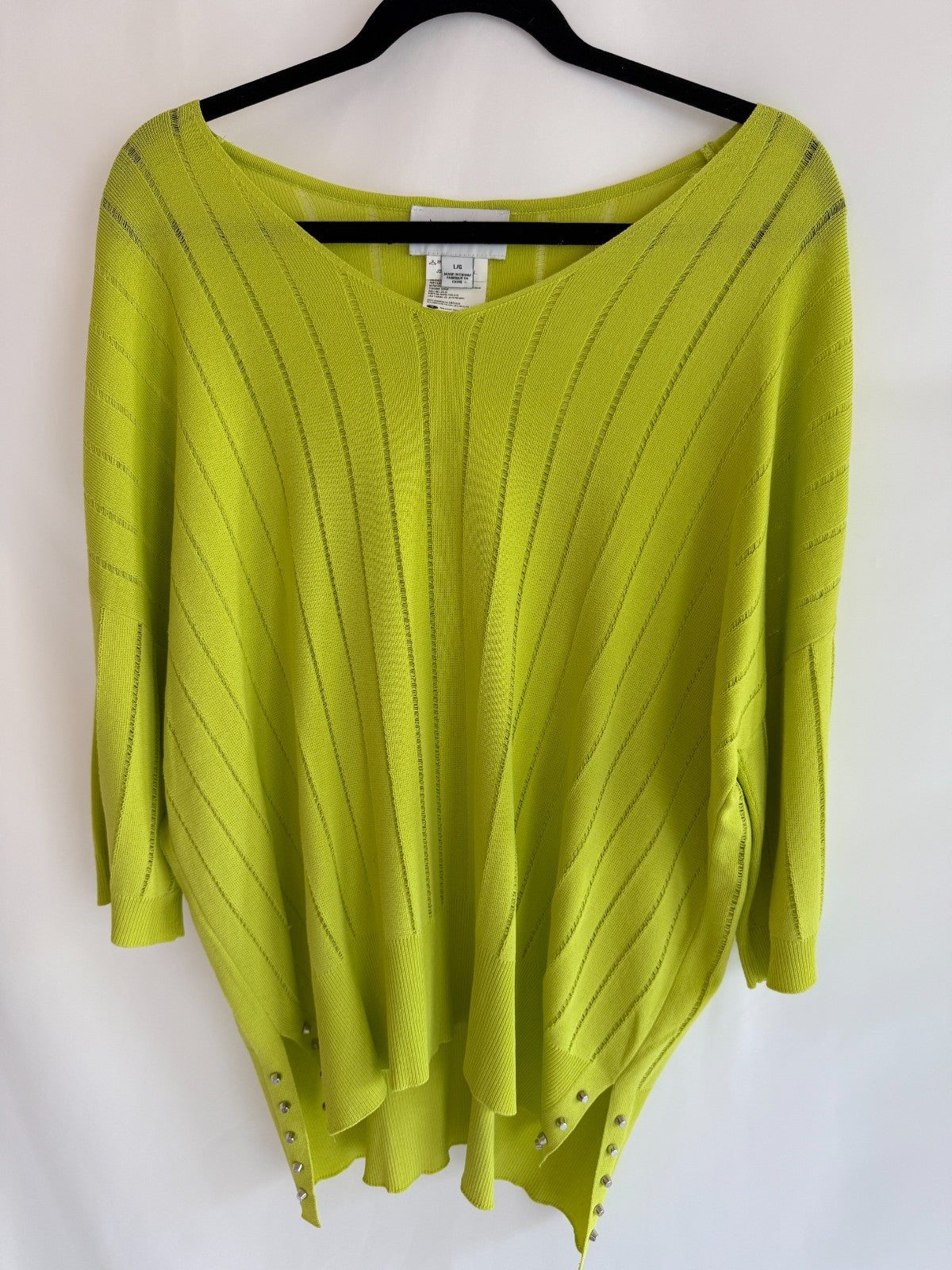 Joseph Ribkoff Lime Green Knit Sweater with Side Slits Size L
