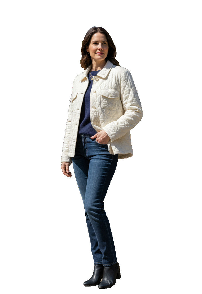 NWT Talbots Quilted Down Jacket Womens Petite XL Cream Collared Jacket