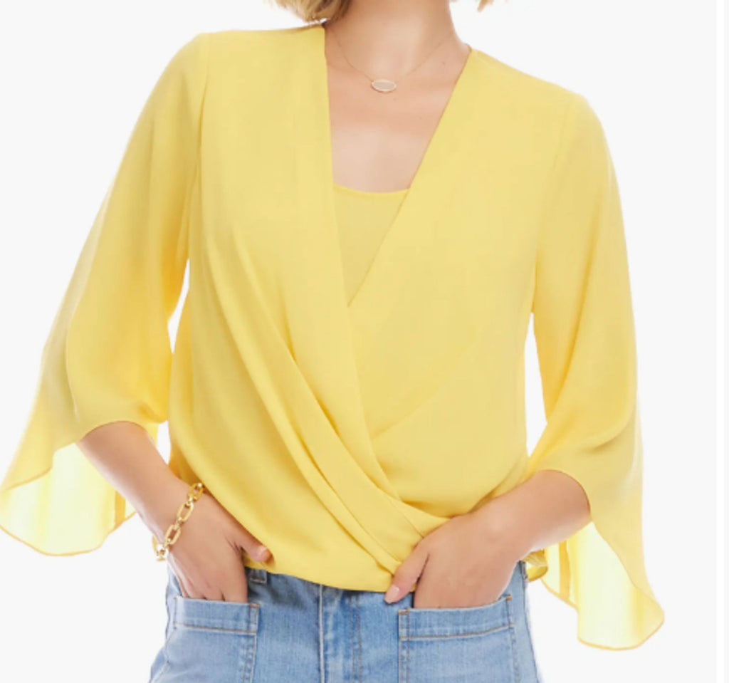 Karen Kane NWT Szie M crossover hem blouse-lemon yellow