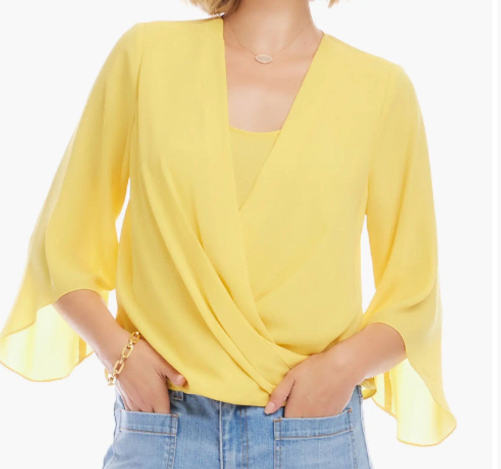 Karen Kane NWT Szie M crossover hem blouse-lemon yellow