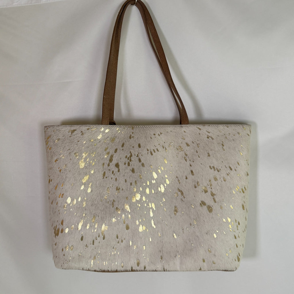 chicos faux leather beige and gold shoulder tote