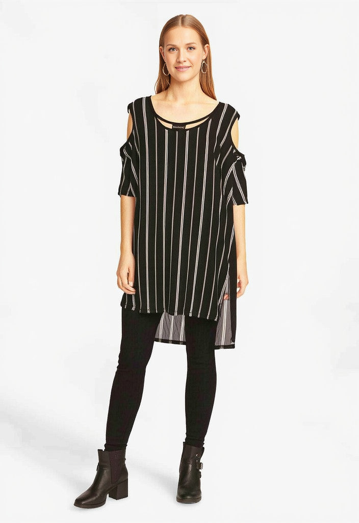 Joseph Lyman Off Should Black and White Stiped Dress Size 14