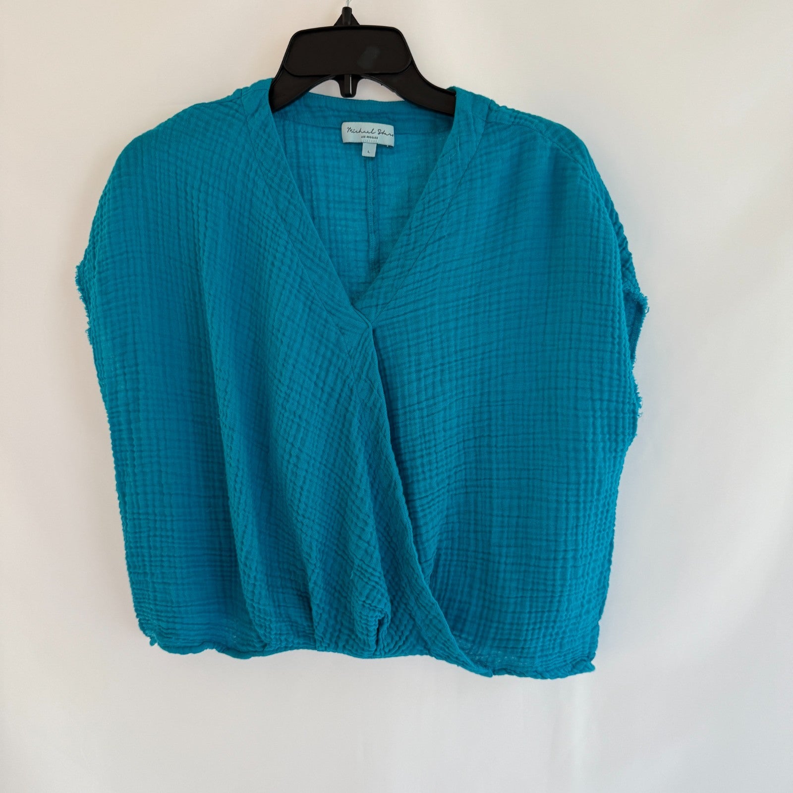 Michael Stars Evie Crossover Surplice Gauze Top Teal Size L
