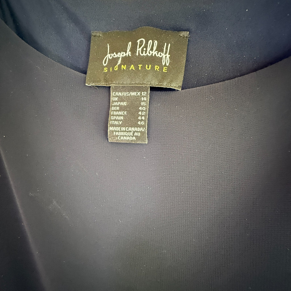 Joseph Ribkoff Navy Silky Knit Sheath Asymetrical Overlay Cocktail Dress Size 12