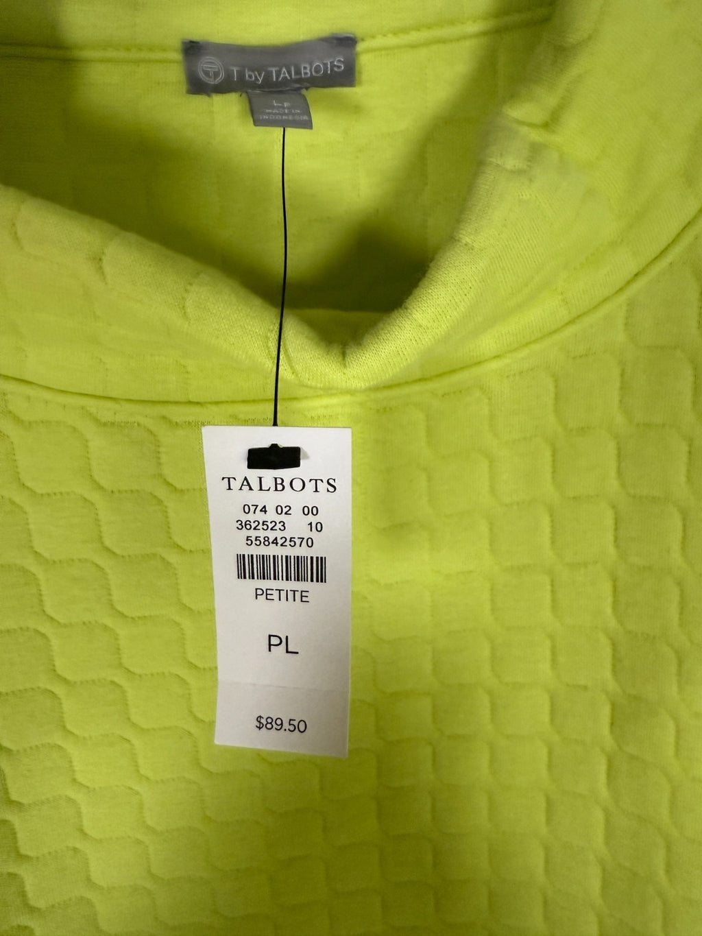 Talbots Lime Green Quilted Mock Turtleneck Pullover Size PL