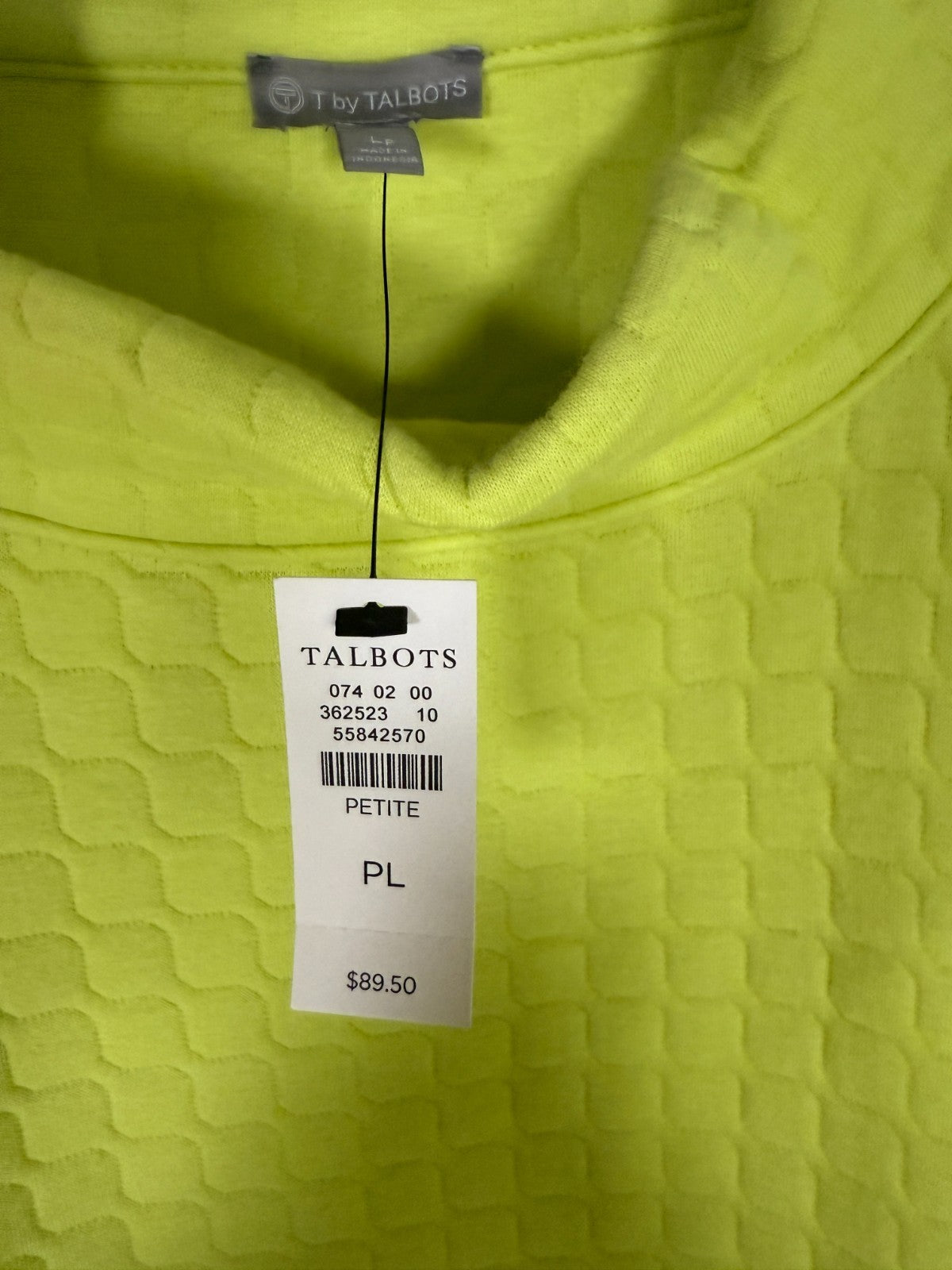 Talbots Lime Green Quilted Mock Turtleneck Pullover Size PL