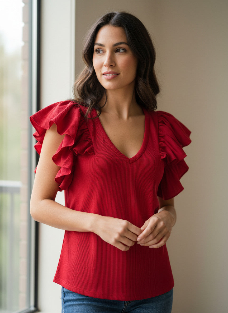 Tuckernuck Red Flutter Sleeve Tee Size L