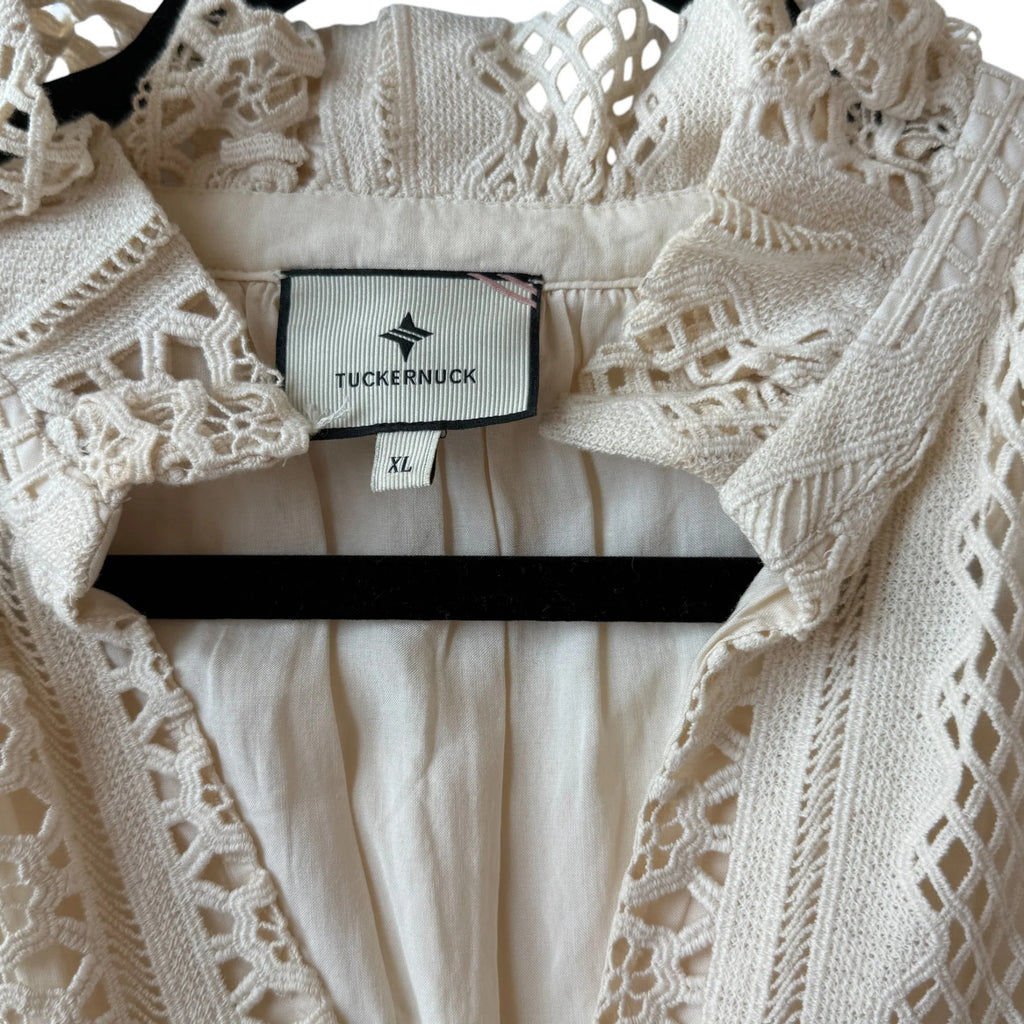 Tuckernuck Cream Crocheted Ruffled High Neck Dress Size XL
