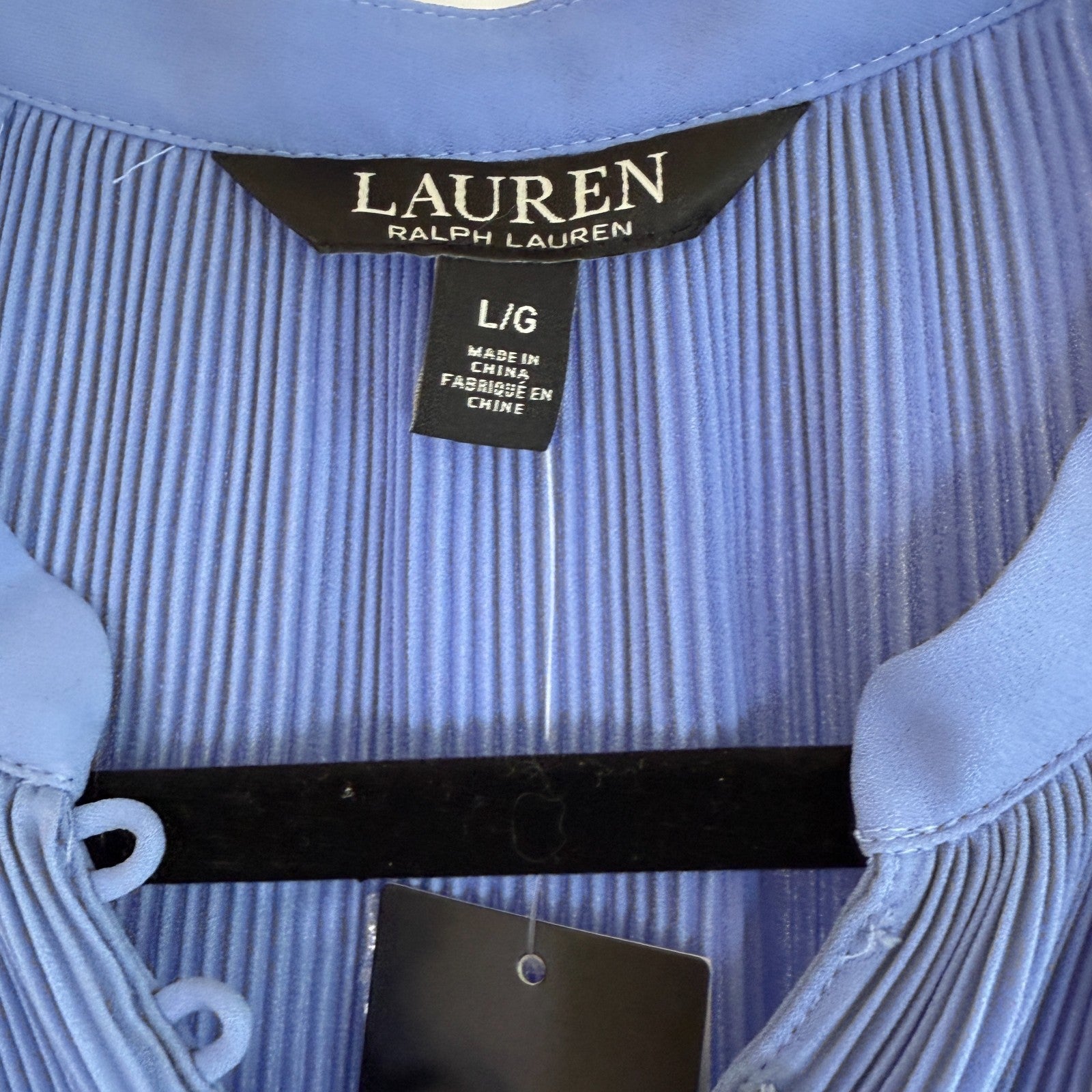 Lauren Ralph Lauren Blue Loch Blouse w/ Pleated Accents & Button-Up Front, NWT!
