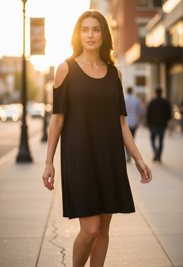 Joseph Ribkoff Black Open Shoulder Trapeze Dress Size 12