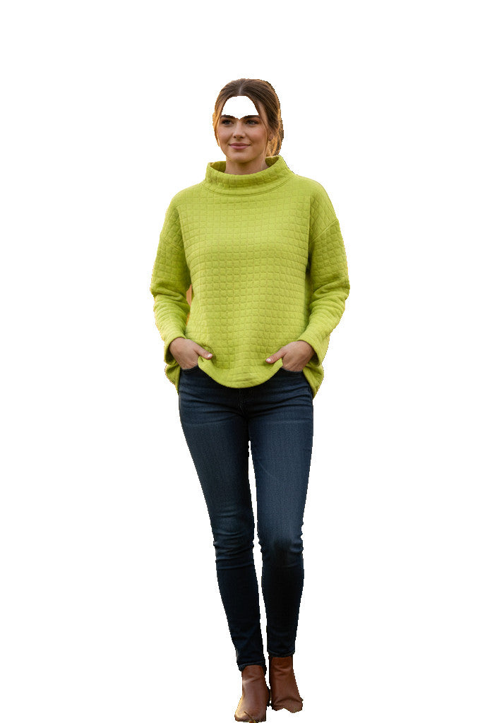 Talbots Lime Green Quilted Mock Turtleneck Pullover Size PL