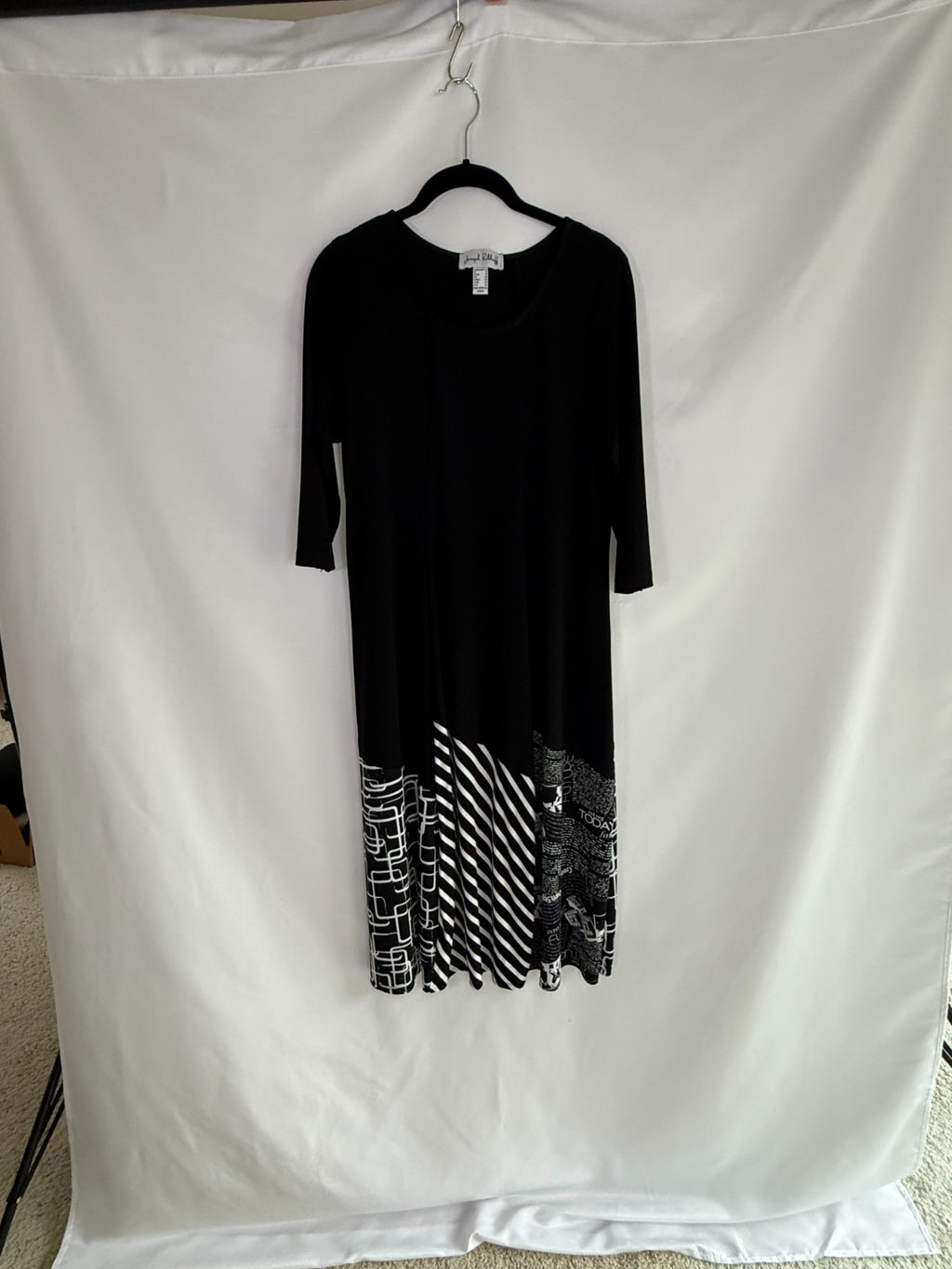 Joseph Ribkoff Midi Dress Black with Stripes Size 12