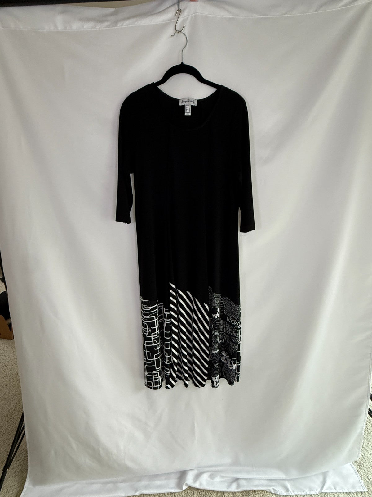 Joseph Ribkoff Midi Dress Black with Stripes Size 12
