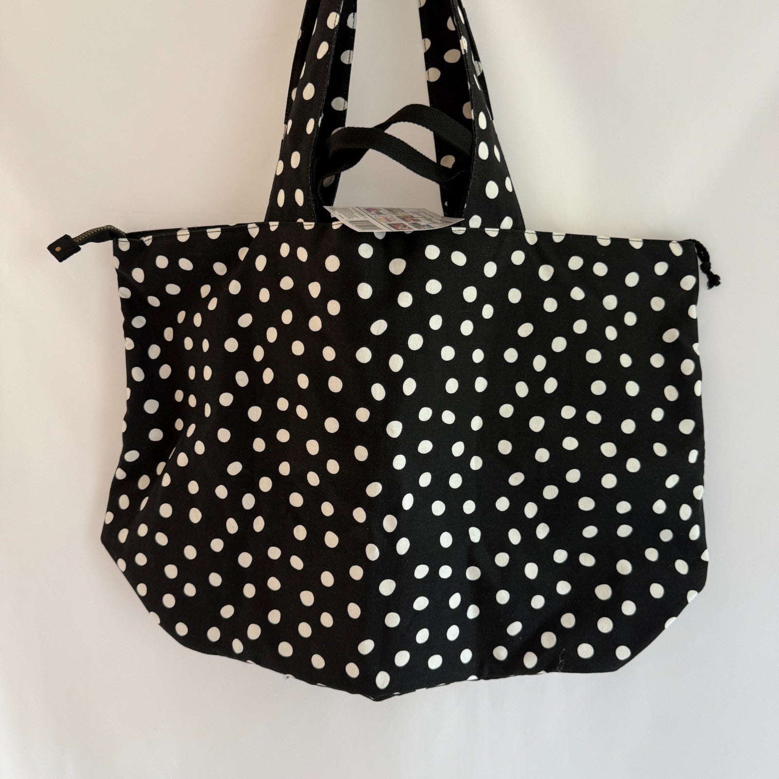 Black Polka Dot Extra Large Canvas Everything Tote Bag