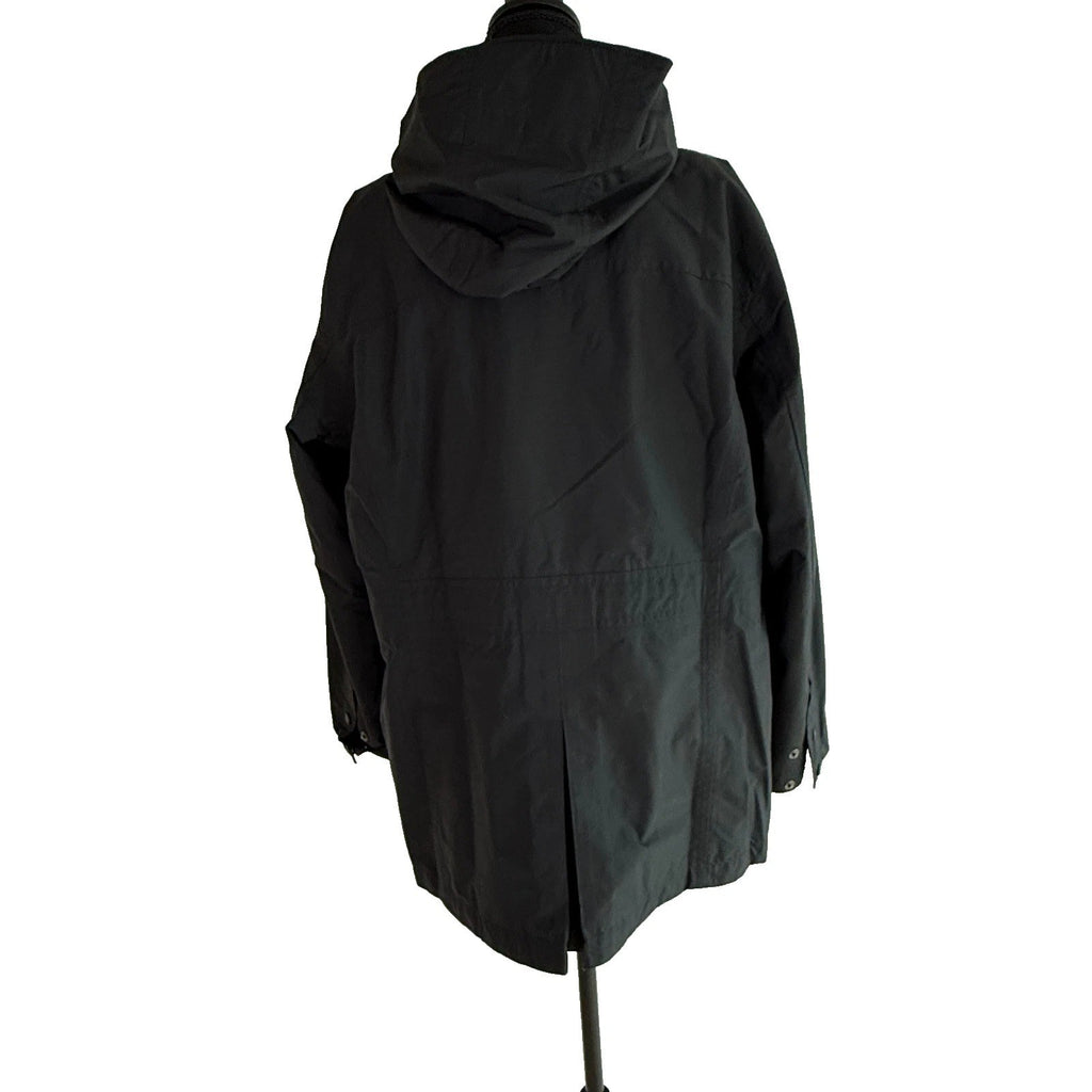 LL Bean Long Trench Rain Coat Hooded Removable Wool Liner Black Size XL