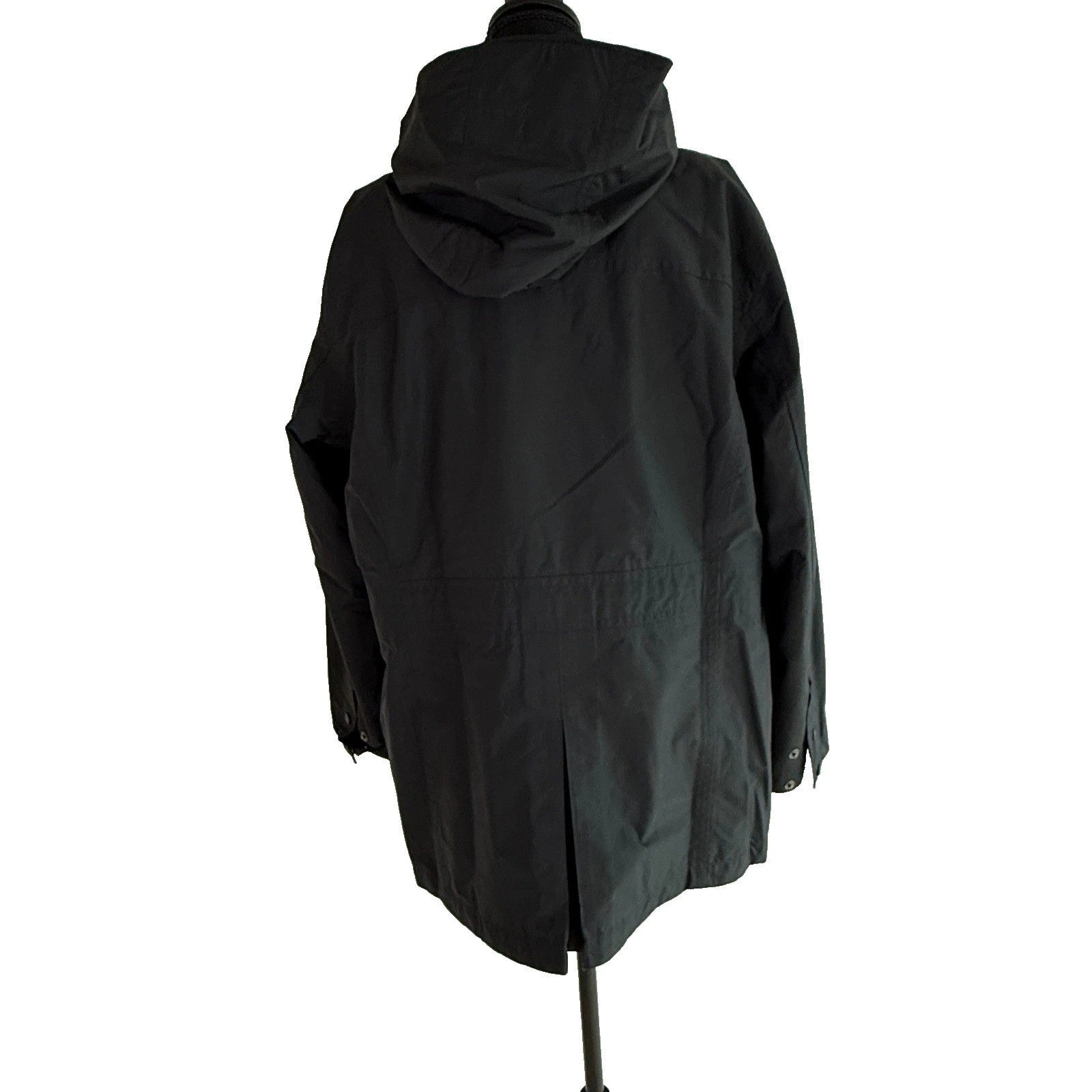 LL Bean Long Trench Rain Coat Hooded Removable Wool Liner Black Size XL