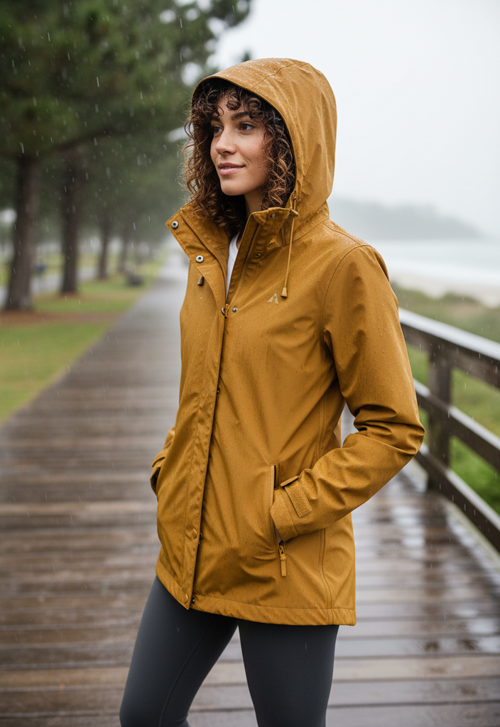 NWT Athleta Mustard Rain Jacket with Hood Size L