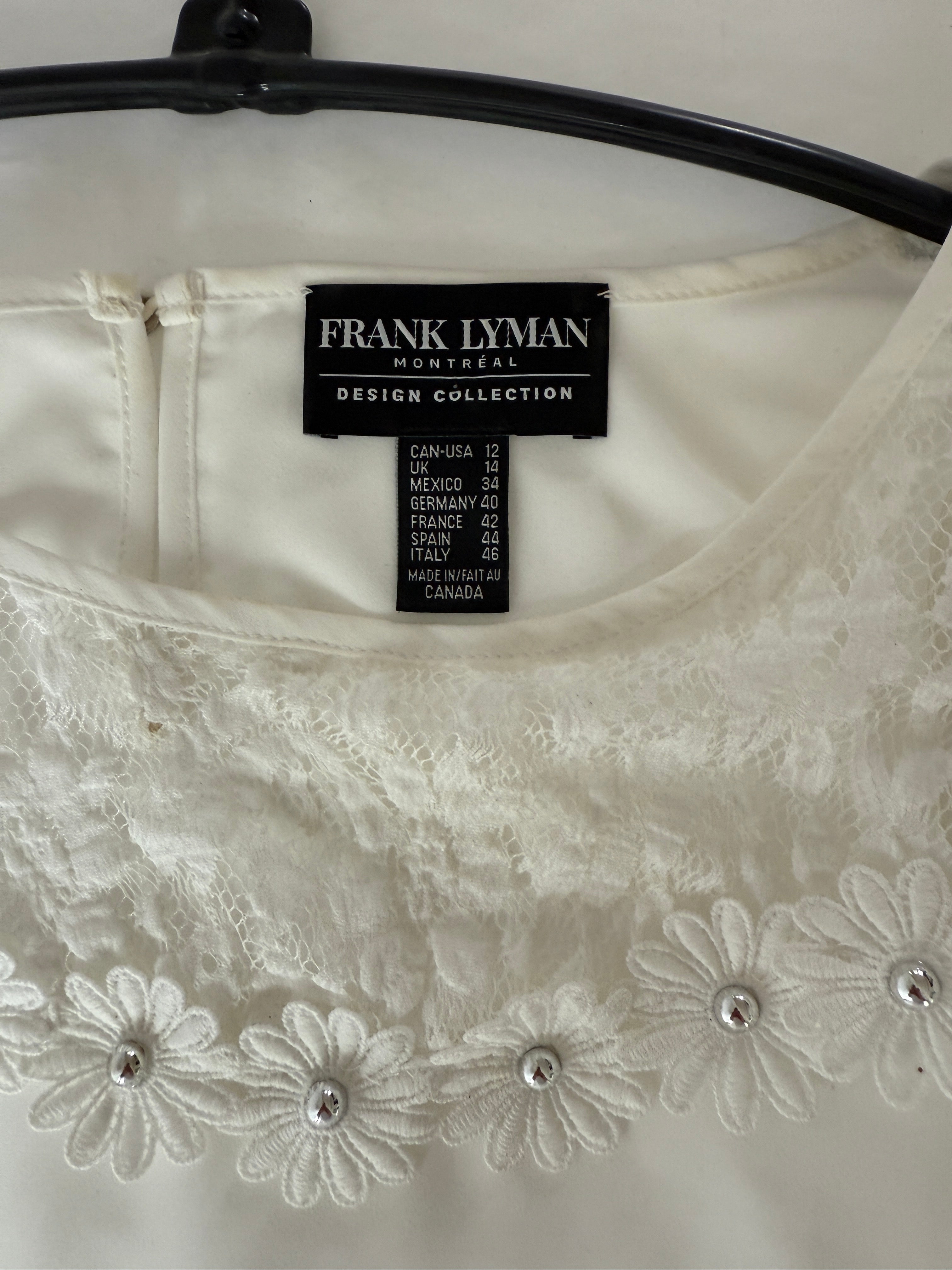 Joseph Ribkoff White Off Shoulder Blouse with Flower and Rhinestone Embellishments Size 12