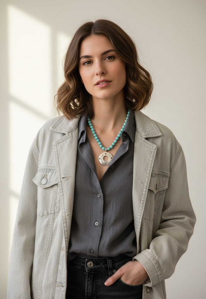 Simon Sebbag Turquoise Beads with Silver Pendant