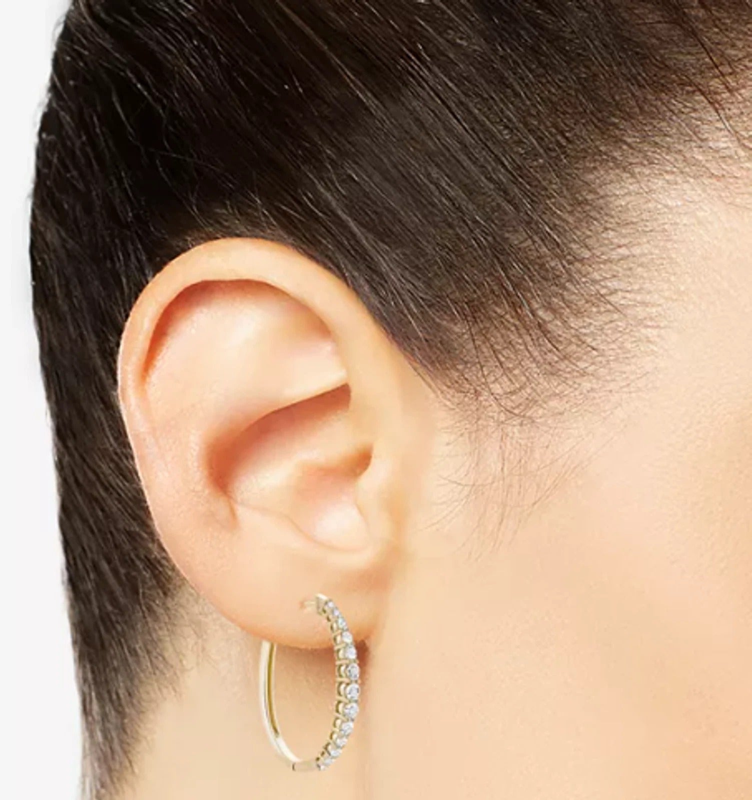 1 CTW Gold Diamond Hoop Earrings